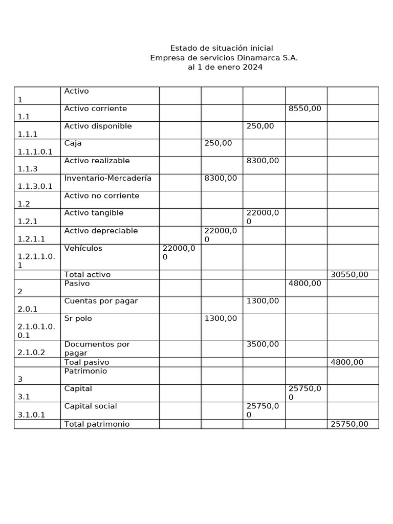 Estado de Situación Inicial | PDF | Contabilidad | Business