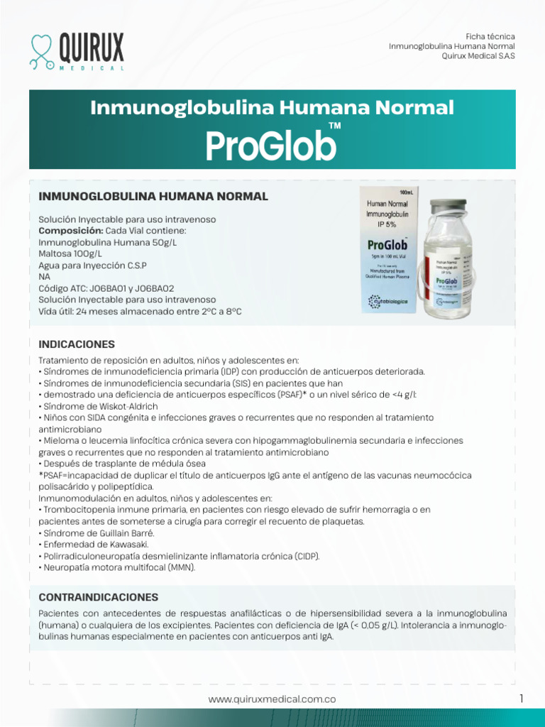 Ficha Técnica de ProGlob Inmunoglobulina | PDF | Especialidades Medicas ...