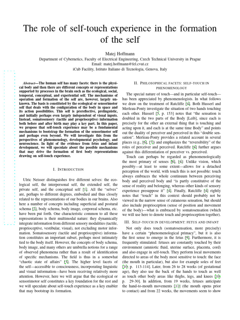 Self-Touch and the Formation of Self | PDF | Somatosensory System ...