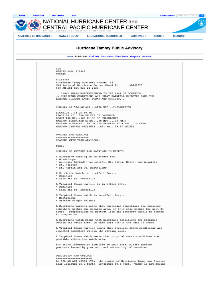 Hurricane Tammy Advisory Update | PDF | Tropical Cyclones | Natural Events