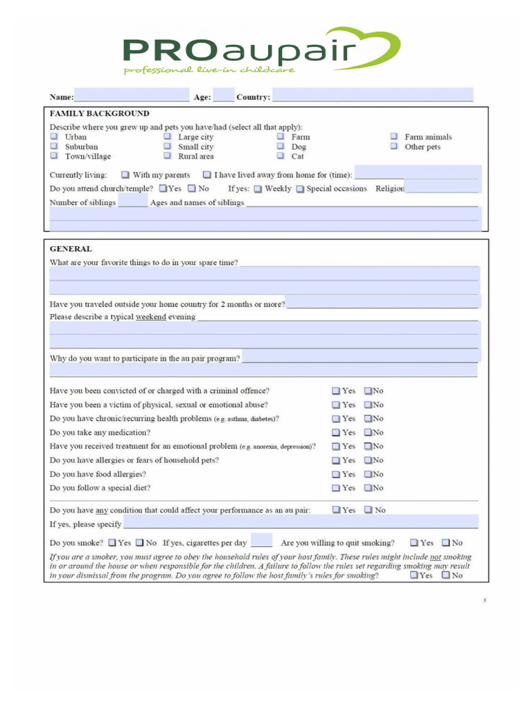 A.P.EX ProAuPair Application Forms. | PDF