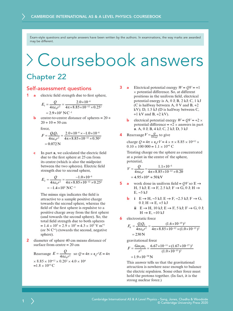 Self Assessment Answers 22 Asal Physics CB | PDF | Electromagnetism ...
