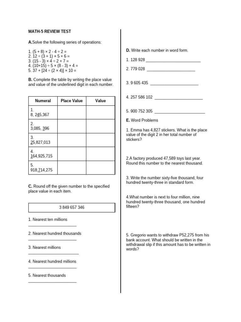 Rounding and Place Value Exercises | PDF | Mathematics | Arithmetic