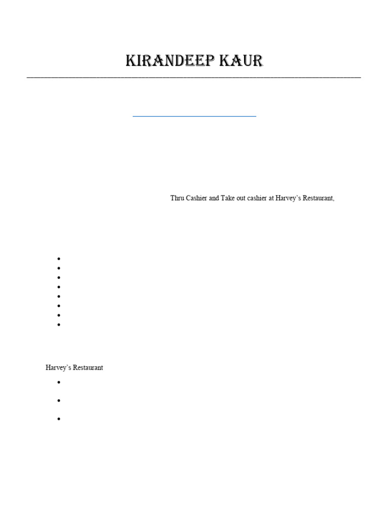 Kirandeep Kaur: Customer Service Resume | PDF
