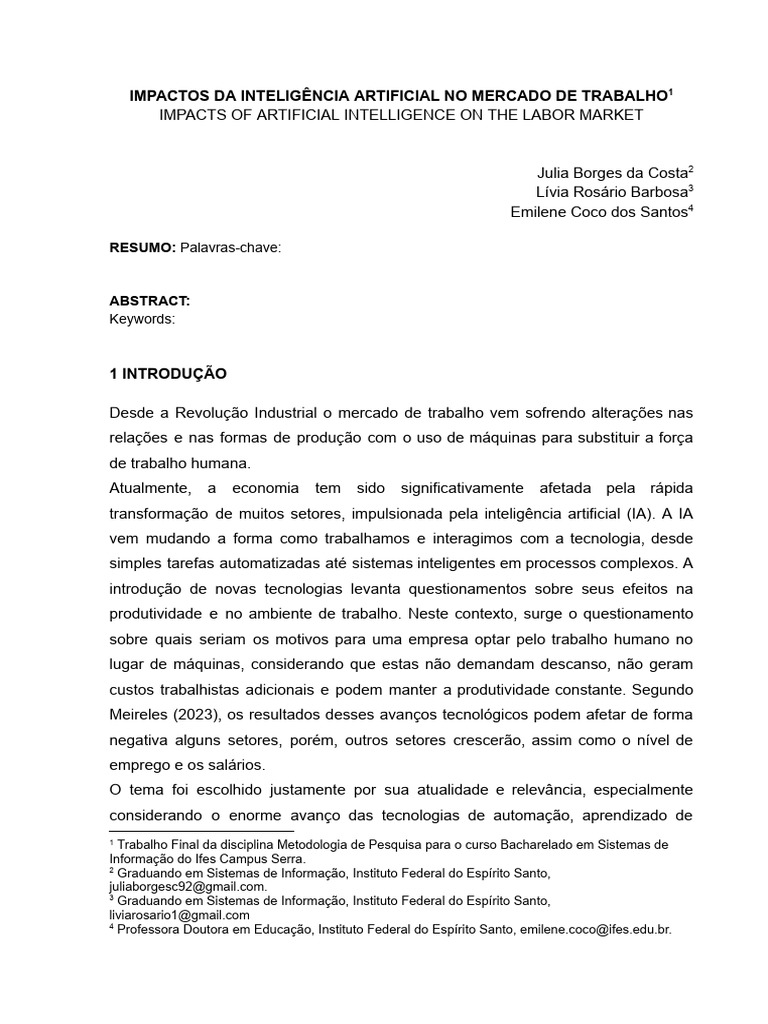 Impactos da IA no Mercado de Trabalho | PDF | Inteligência artificial ...