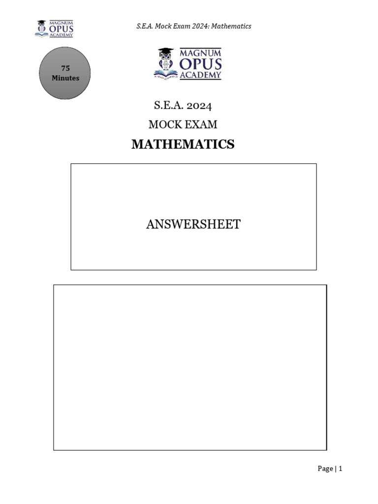 S.E.A. 2024 Mathematics Mock Exam | PDF | Volume | Triangle