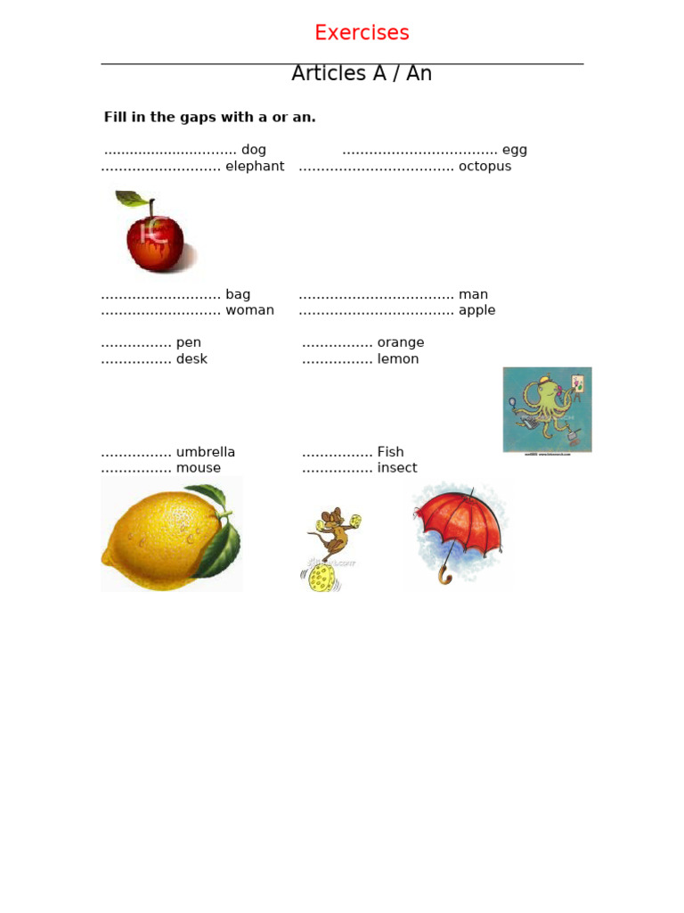 Articles A / An: Exercises | PDF