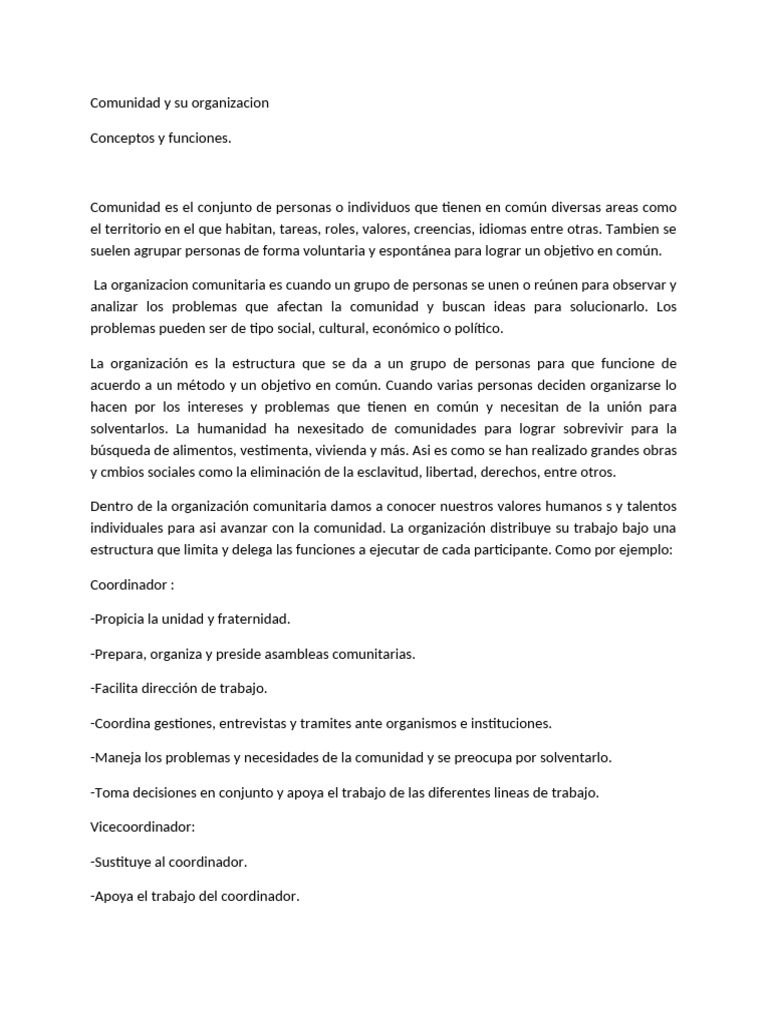 Organización y Funciones de la Comunidad | PDF | Comunidad | Economias