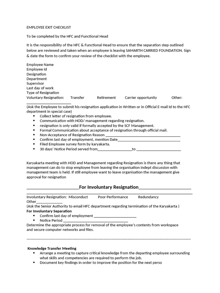 Employee Exit Checklist | PDF | Employment | Business