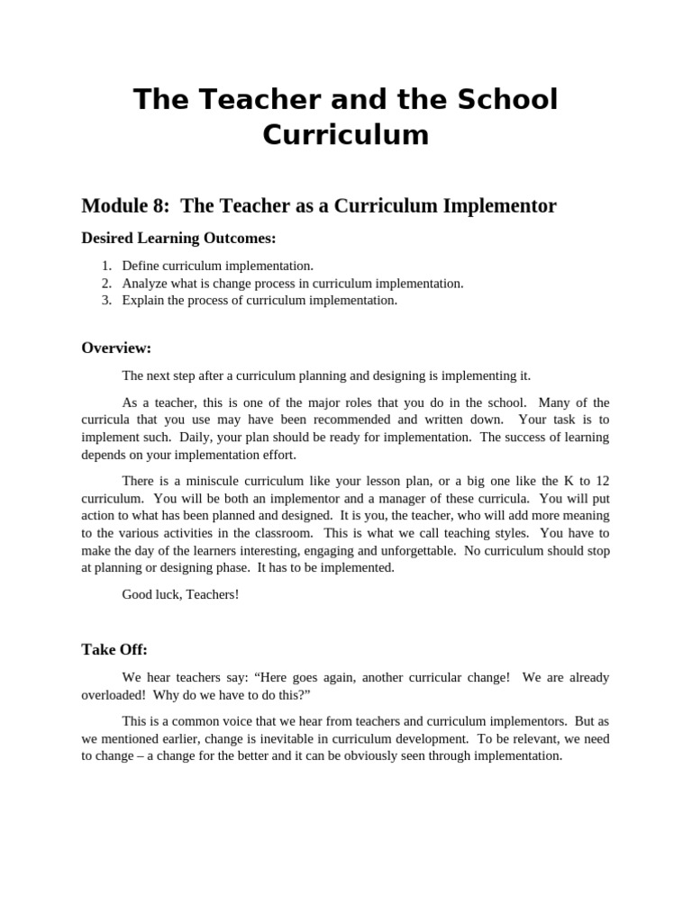 Curriculum Implementation for Teachers | PDF | Curriculum | Teachers