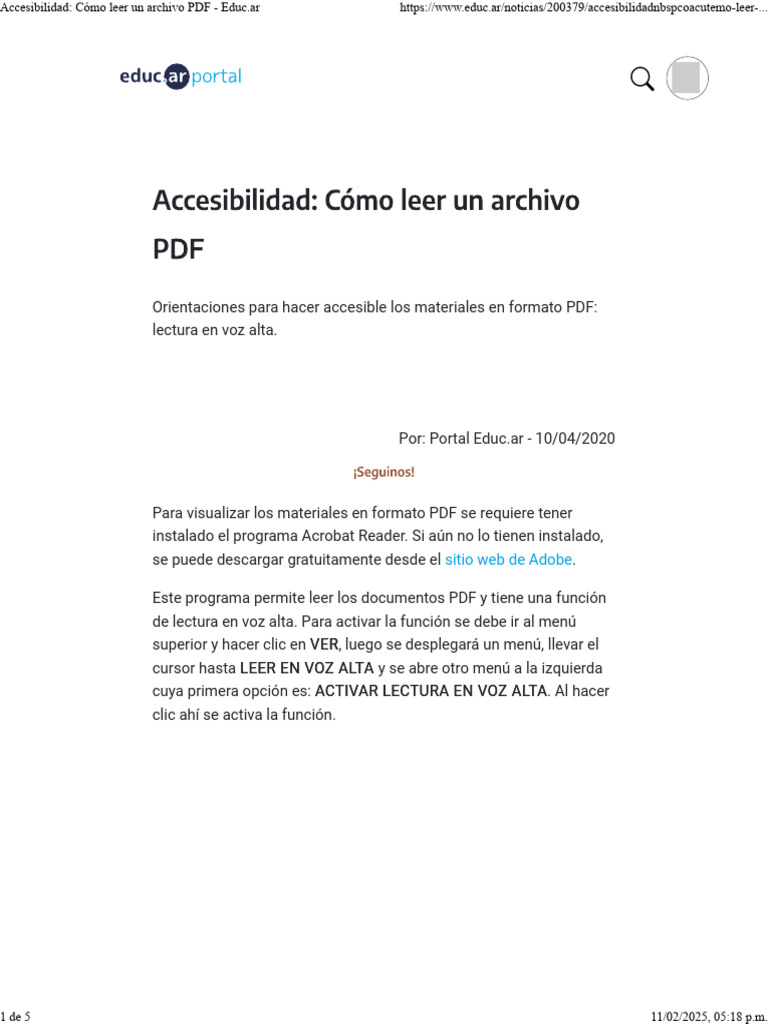 Accesibilidad - Cómo Leer Un Archivo PDF - Educ - Ar | PDF | Software ...