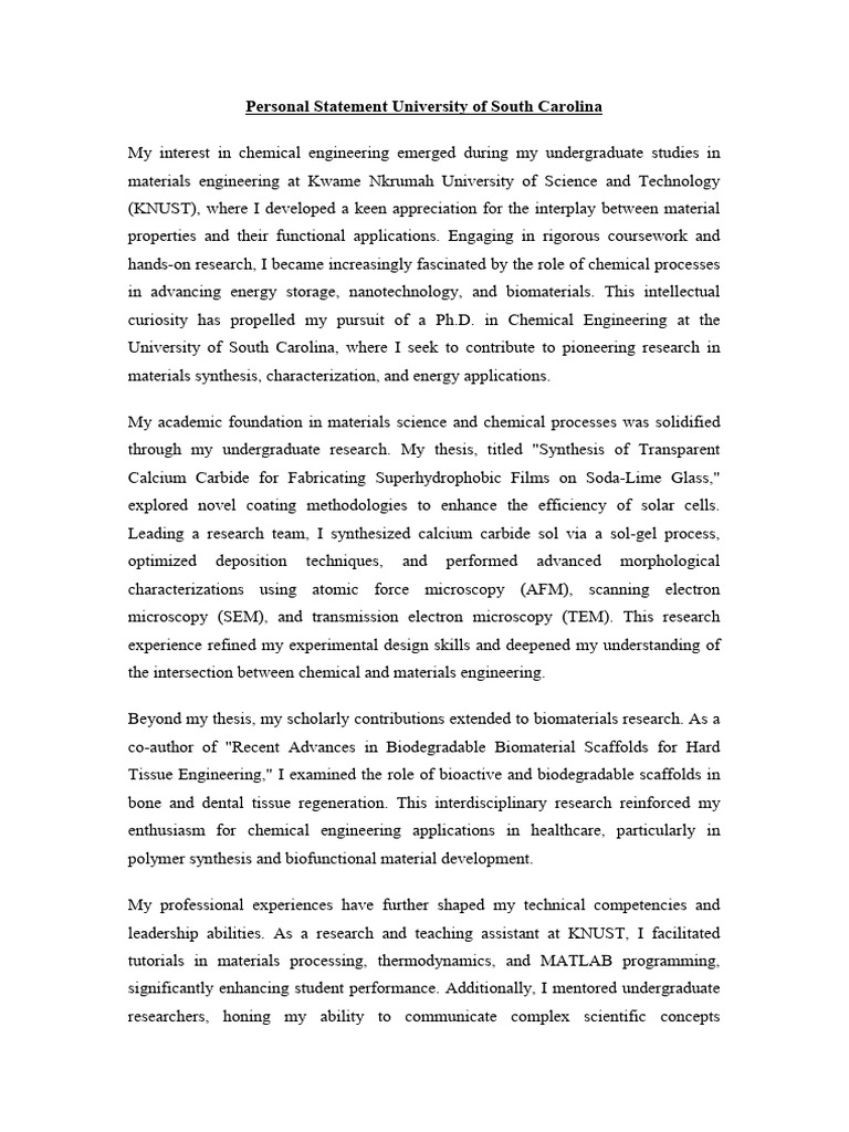 PhD Chemical Engineering Personal Statement | PDF | Materials Science ...