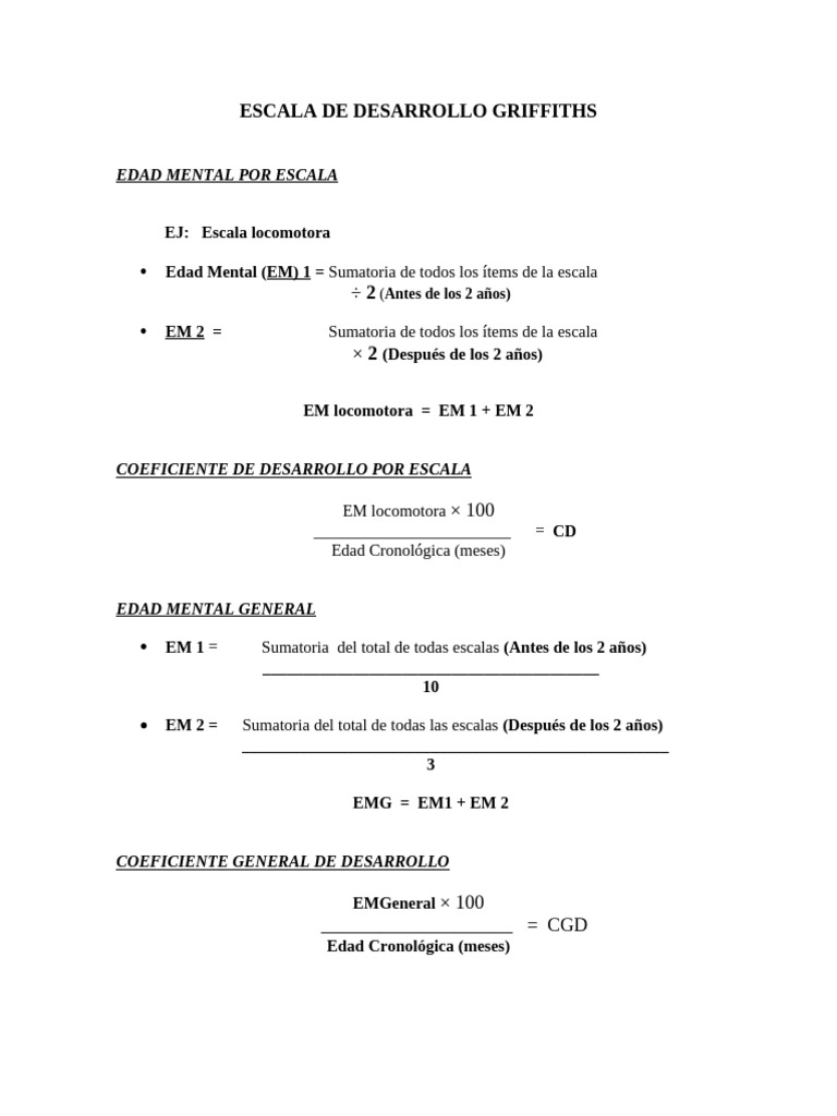 Escala de Desarrollo Griffiths: Cálculos EM | PDF