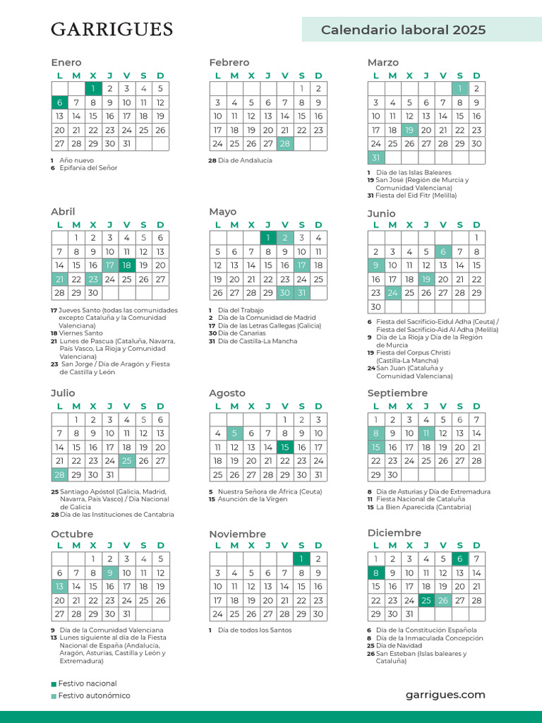 Calendario Laboral 2025 en España | PDF | España | Fiestas cristianas y ...