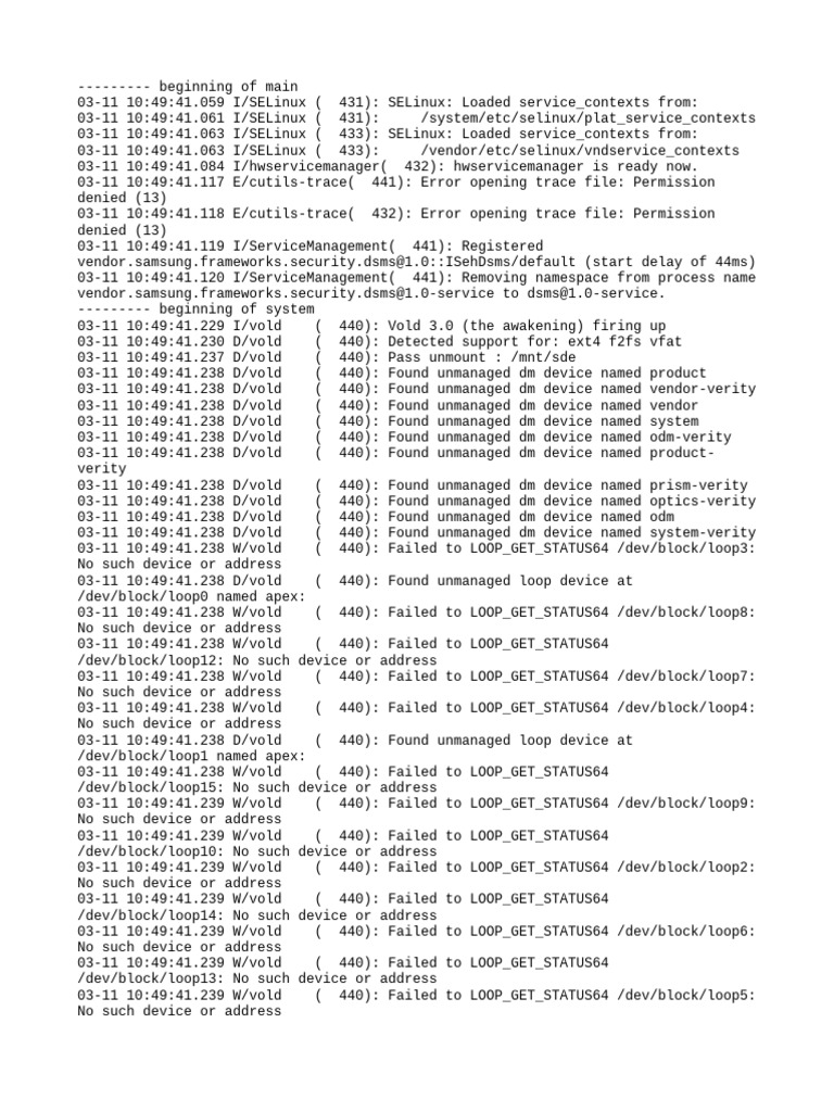 SELinux and Vold Log Analysis | PDF | Operating System Technology ...