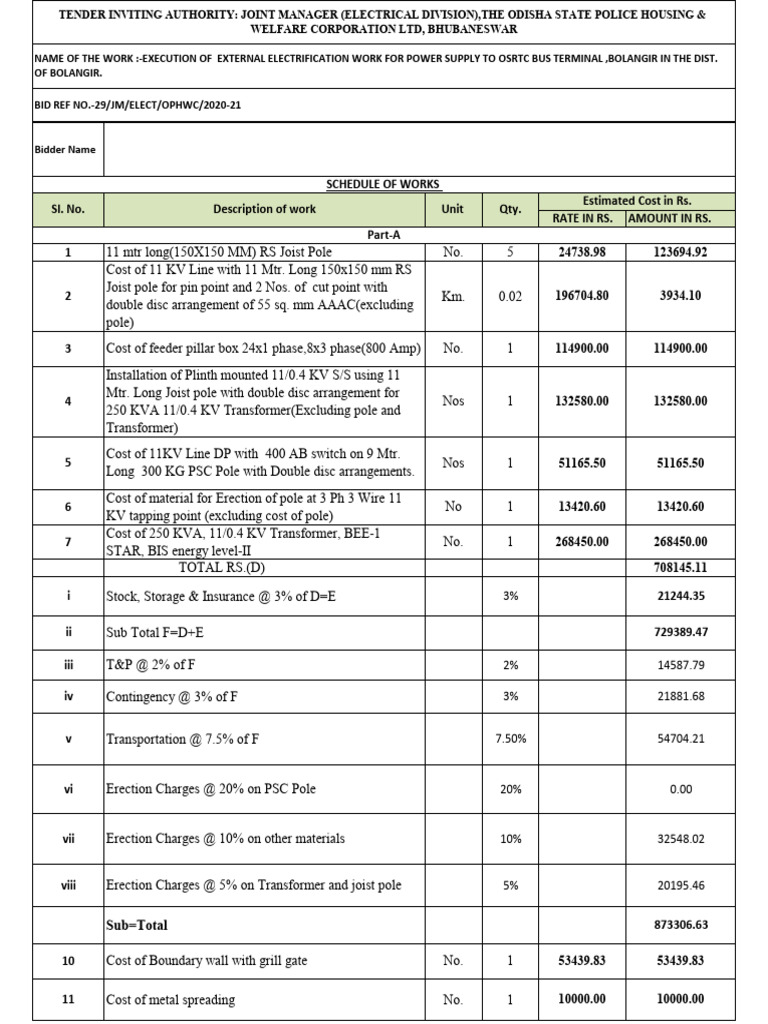 External Electrification Tender for OSRTC | PDF | Electric Power ...