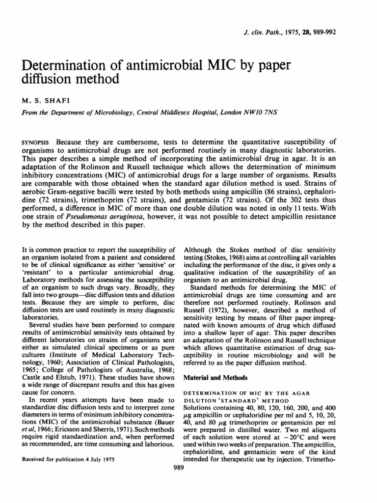 Paper Diffusion Method for MIC Testing | PDF | Pseudomonas ...