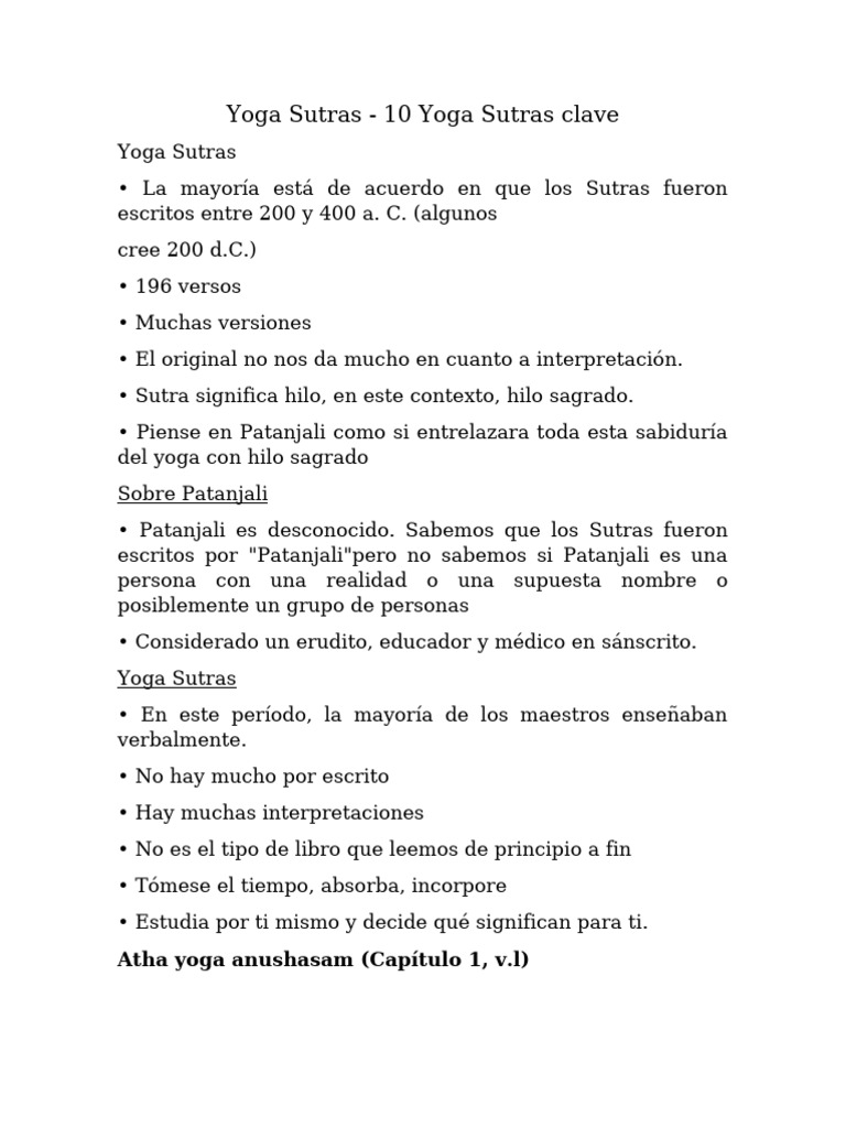 10 Sutras de Yoga Esenciales | PDF | Yoga | Patanjali