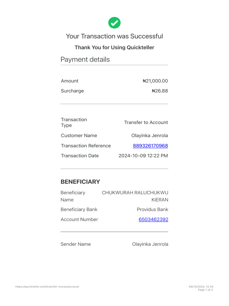 Quickteller Transaction Confirmation | PDF