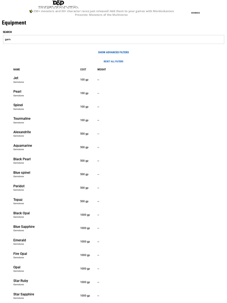 Equipment, Gear, and Items For Dungeons & Dragons (D&D) Fifth Edition ...
