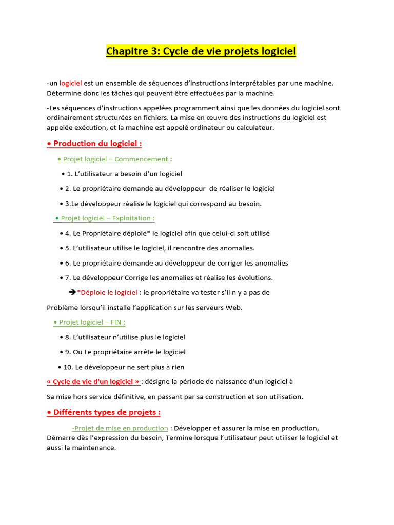 Cycle de vie des projets logiciels | PDF | Logiciel | Développement de ...