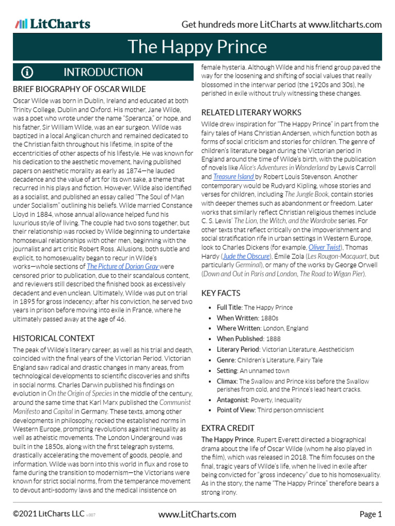 The Happy Prince LitChart | PDF | The Happy Prince And Other Tales | Love