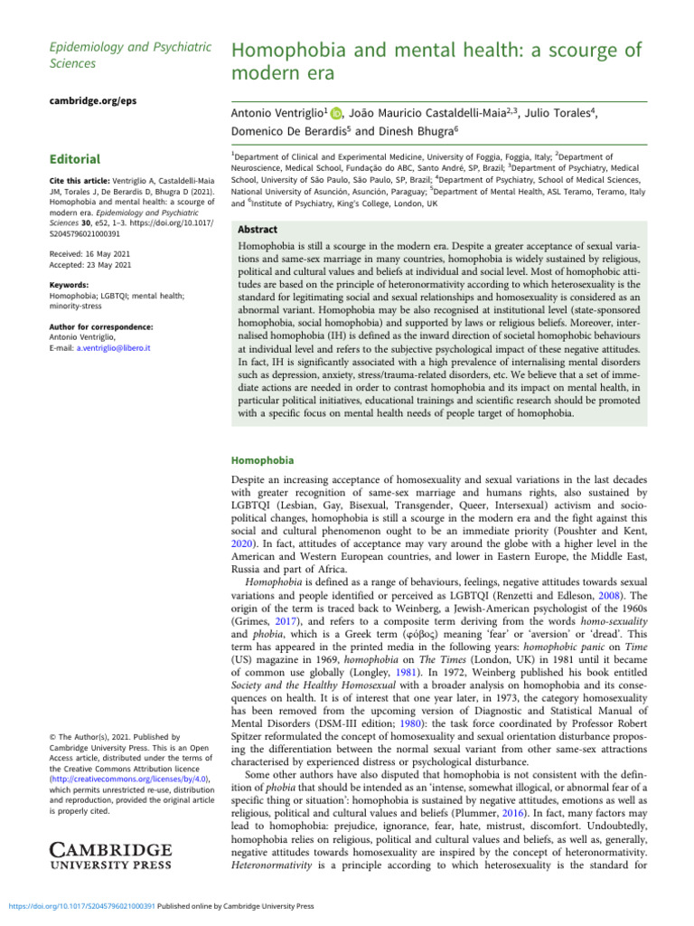 Homophobia's Impact on Mental Health | PDF | Homophobia | Homosexuality