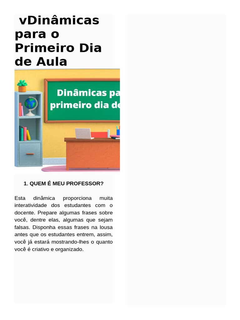 Dinâmicas Criativas para o Primeiro Dia | PDF | Tempo | Aprendizado