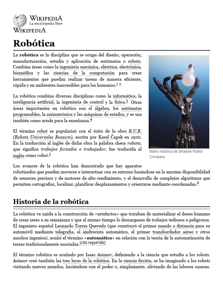 Historia y avances en robótica | PDF | Robótica | Automatización
