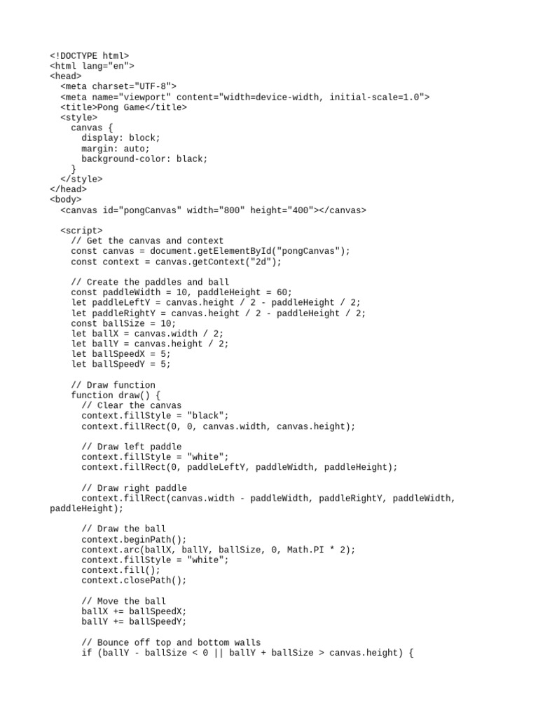 Simple HTML Pong Game Code | PDF | World Wide Web Consortium Standards ...