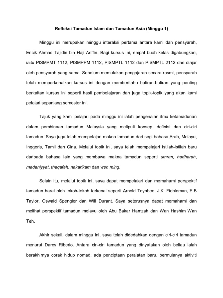 Refleksi Tamadun Islam Dan Tamadun Asia Pdf