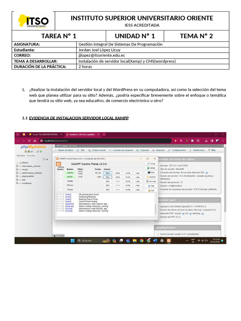 TAREA TEMA 2 instalaci_n del servidor local y del wordpress_0 | PDF