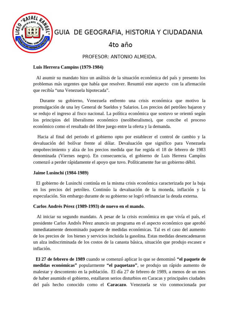 GUIA DE GHC 4to Año | PDF | Hugo Chavez | Especulación