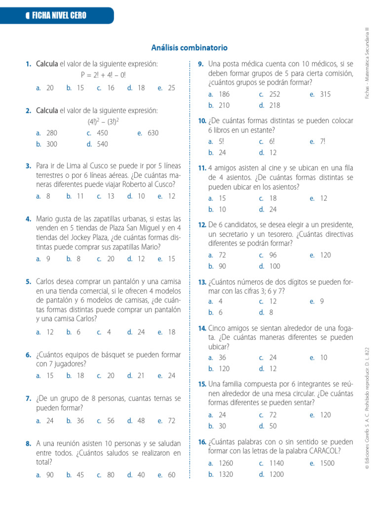Ejercicios de Análisis Combinatorio | PDF