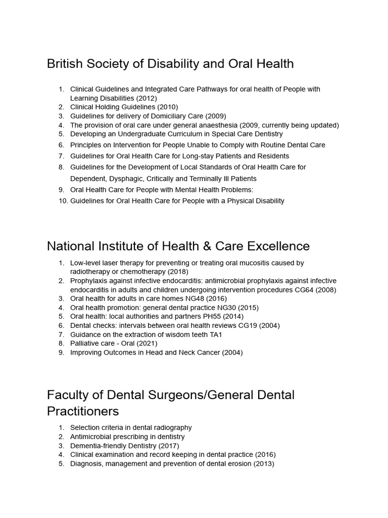 Guidelines for Disability and Oral Health | PDF | Dentistry | Health Care