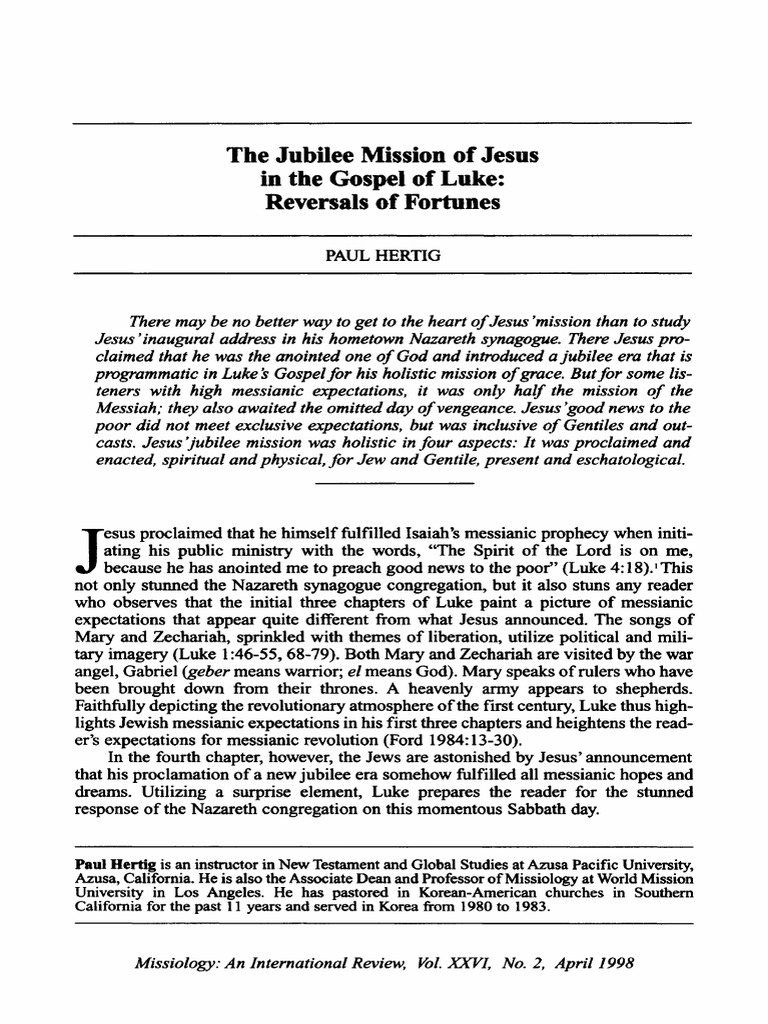 Jesus' Jubilee Mission in Luke's Gospel | PDF | Jesus | Gospel Of Luke