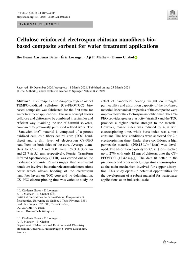 Cellulose Reinforced Electrospun Chitosan Nanofibers Bio-Based ...