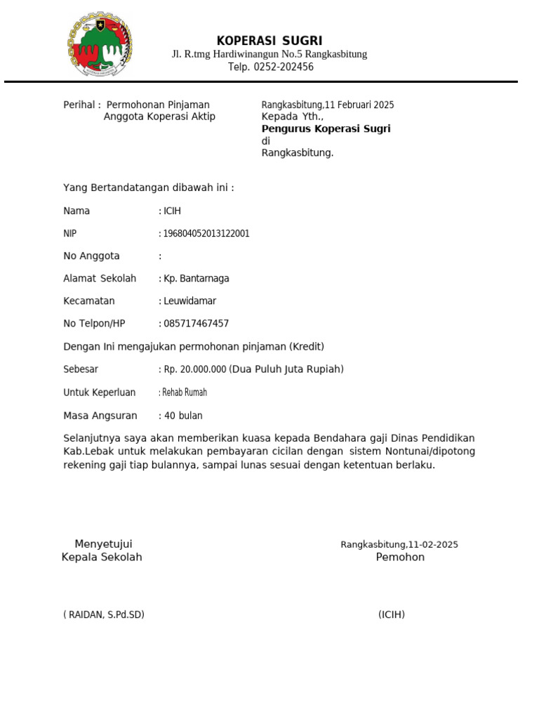 Permohonan Pinjaman Koperasi Sugri | PDF