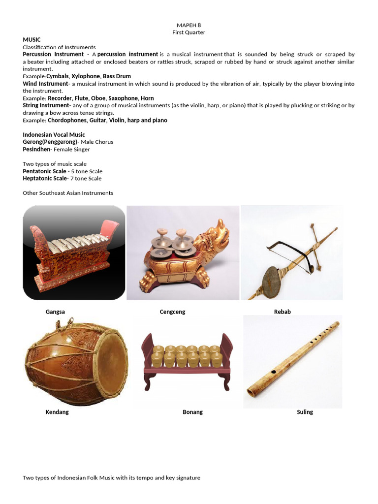 MAPEH 8: Music, Arts, and PE Overview | PDF | Musical Instruments ...