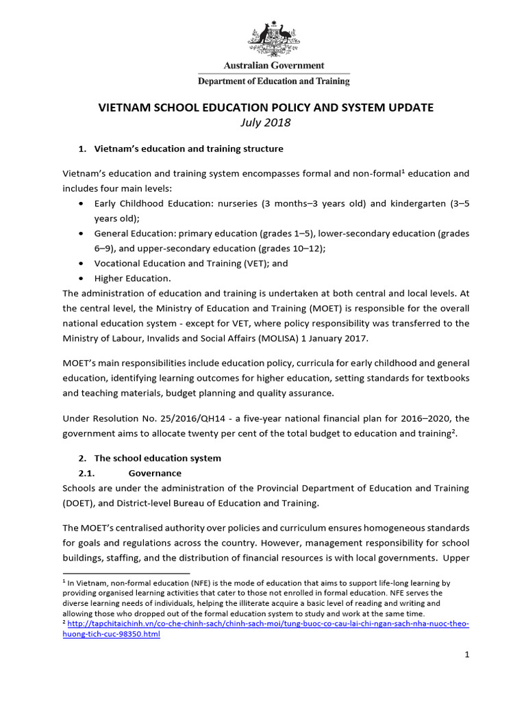 Vietnam Education System Overview 2018 | PDF | Curriculum | Teachers