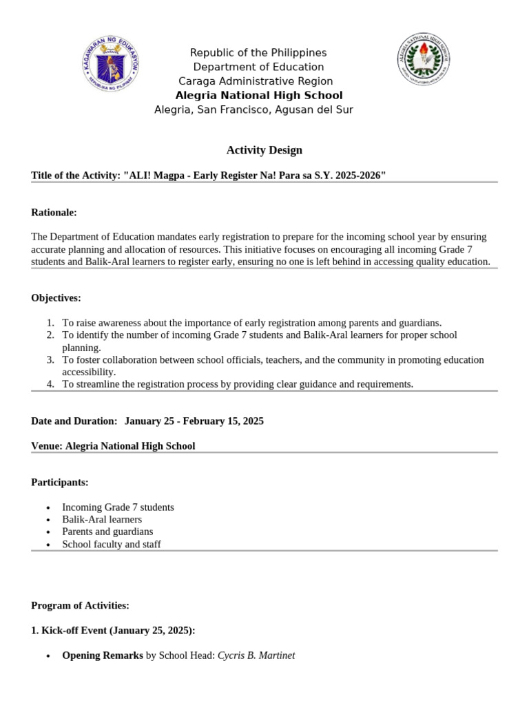 Early Registration Drive for Grade 7 Students | PDF