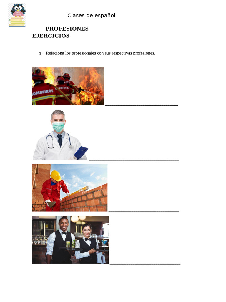Ejercicios de Profesiones en Español | PDF