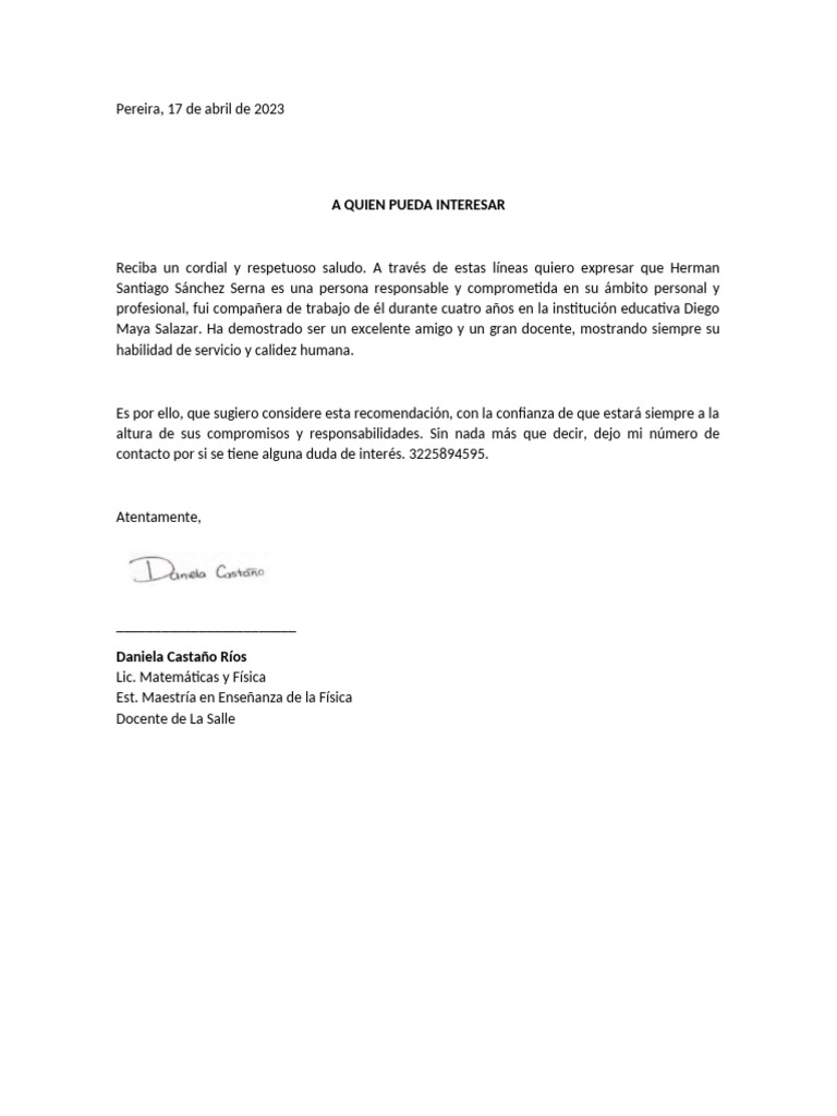 Recomendación para Herman Sánchez Serna | PDF