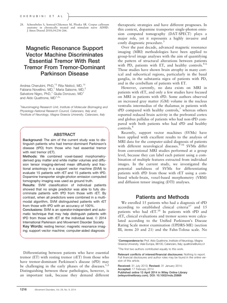 SVM Distinguishes rET from tPD Using DTI | PDF | Magnetic Resonance ...