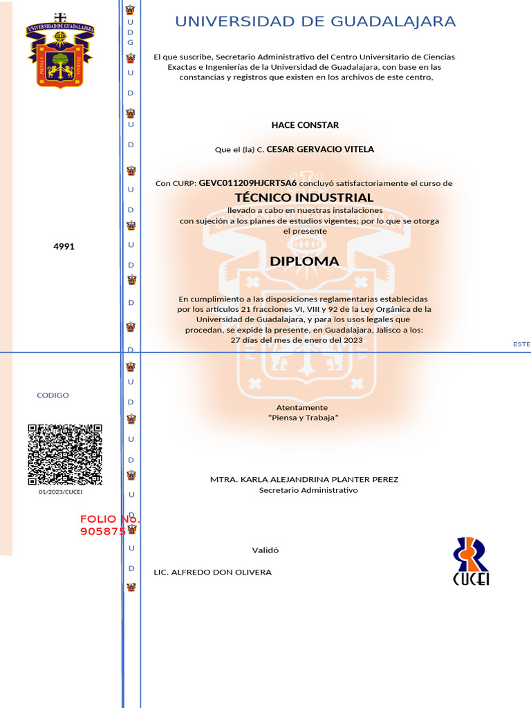 Diploma CUCEI CESAR GERVACIO VITELA | PDF
