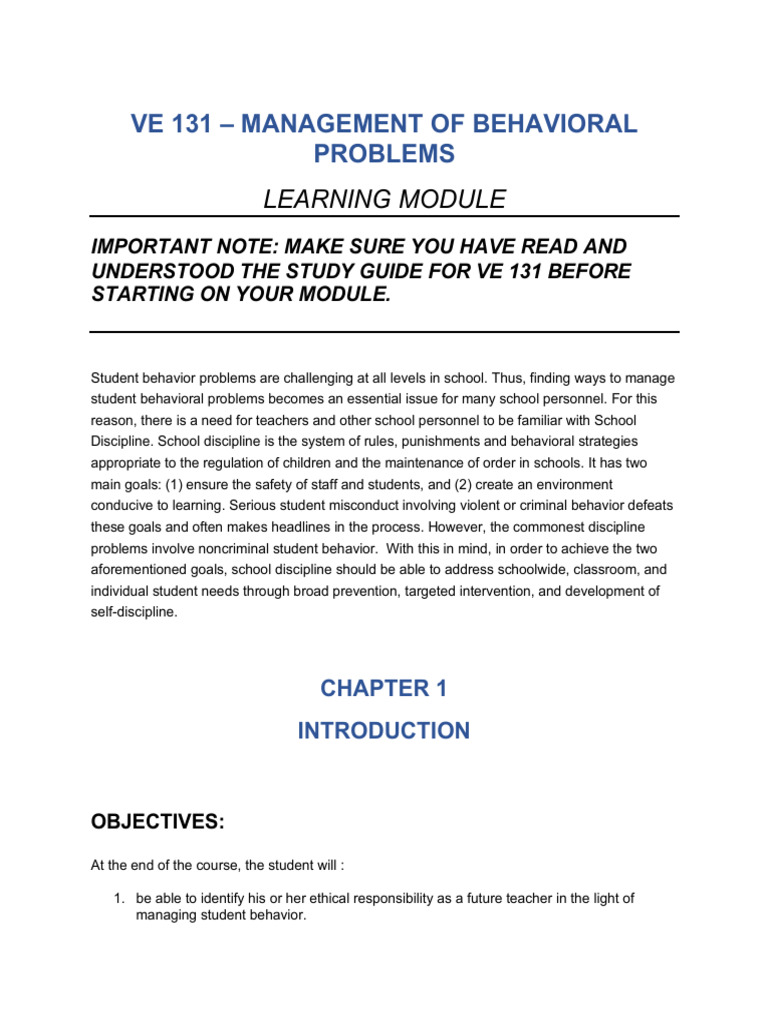 LP1 Ve 131 - Managemt of Beh Prob | PDF | Crimes | Crime & Violence