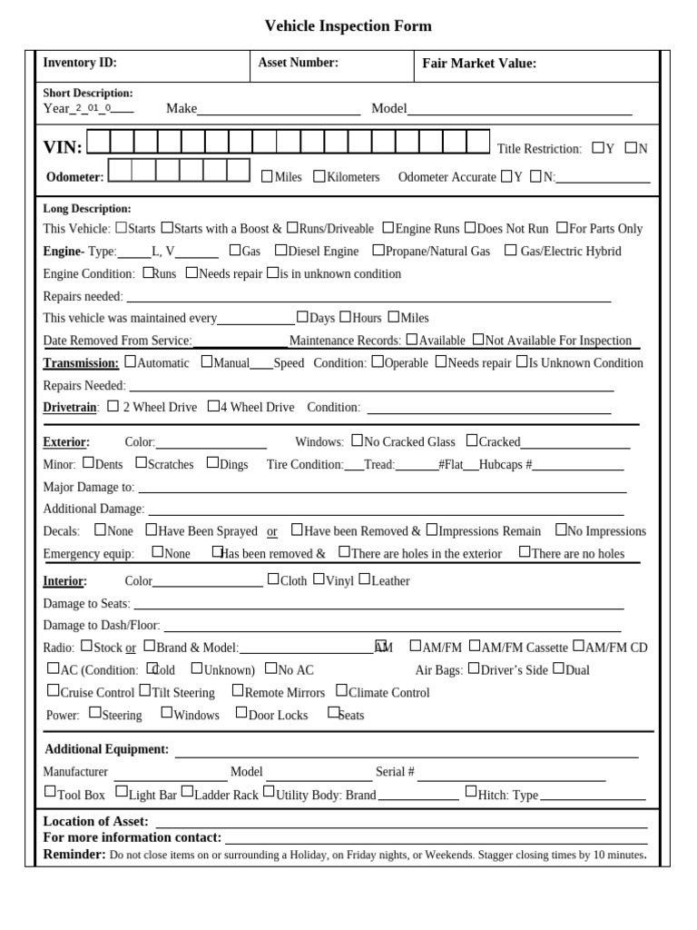 Vehicle Inspection Form 05 | PDF | Vehicles | Private Transport