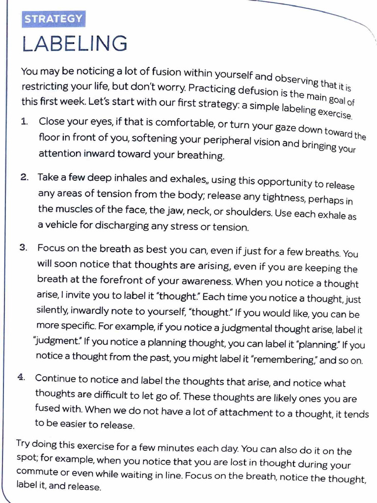 Mindful Thought Labeling Exercise | PDF | Respiration | Animal Physiology