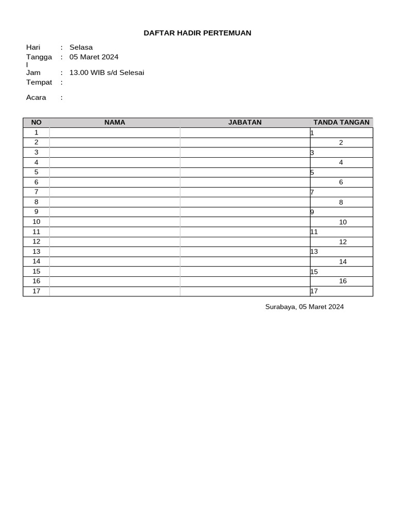 Daftar Hadir Rapat RSUD Husada Prima | PDF