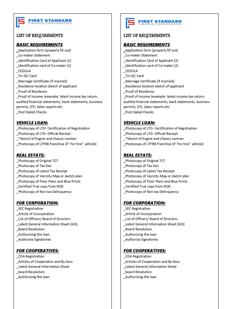 Loan Requirements | PDF | Identity Document